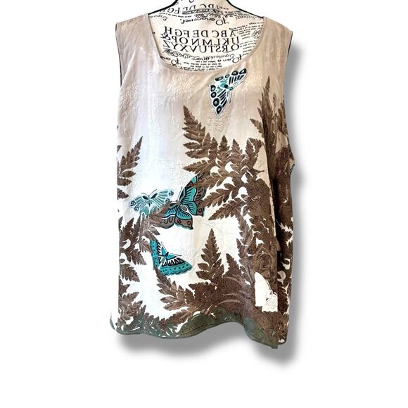 NWT Citron Santa Monica Size 3X Embroidered 100% Silk Sleeveless Top Butterfly - Picture 1 of 8